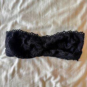 Aerie Black Lace Bandeau Bralette Strapless Boho Bra Size L